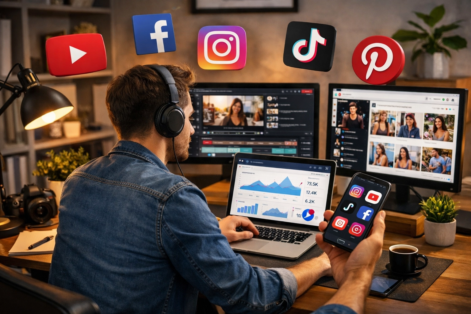 Content creator che gestisce più piattaforme social per affiliate marketing