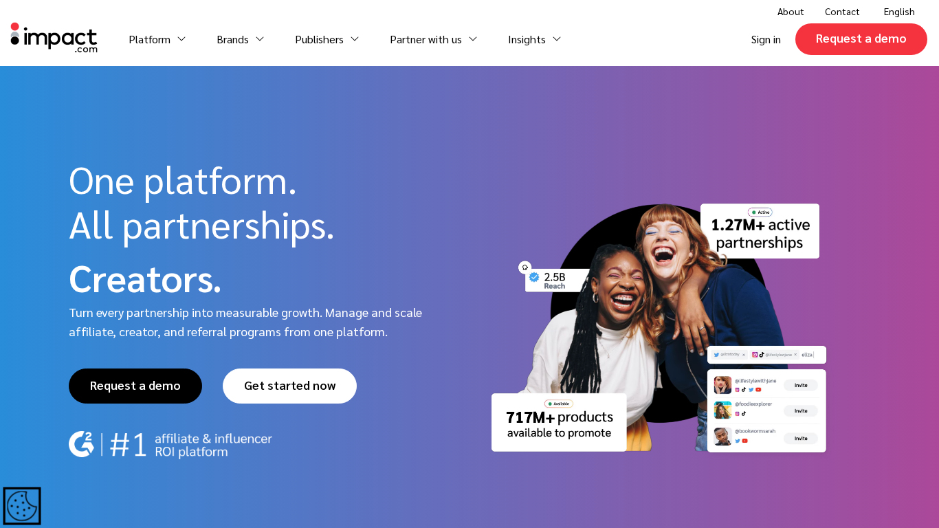 Impact affiliate management platform interface
