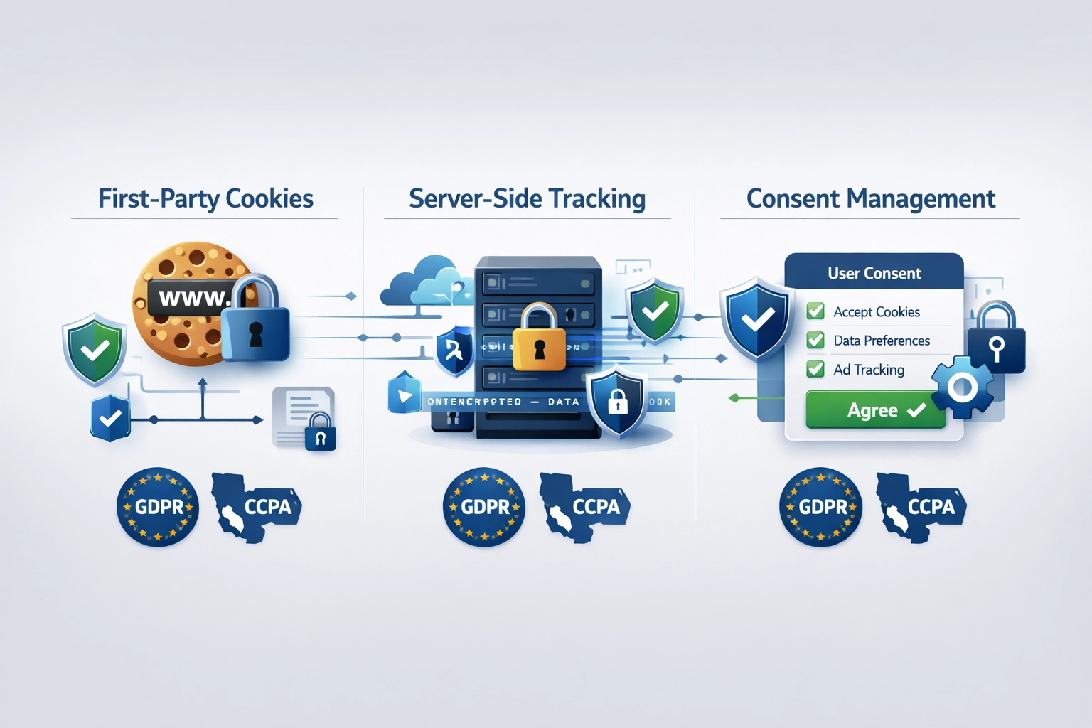 Metodi di tracciamento conformi alla privacy, inclusi cookie di prima parte e tracciamento server-side
