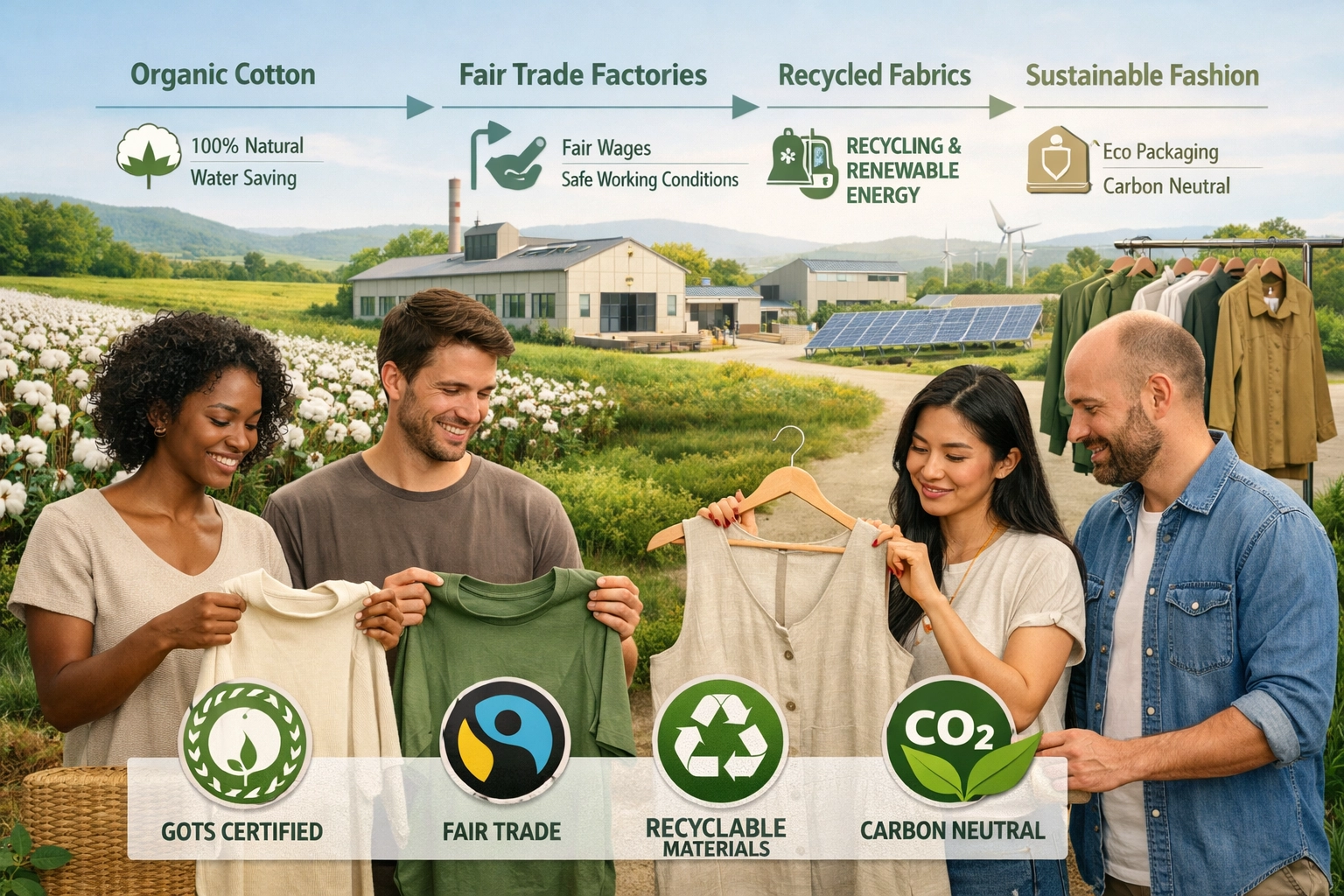 Visualizzazione della supply chain fashion sostenibile che evidenzia pratiche etiche e responsabilità ambientale