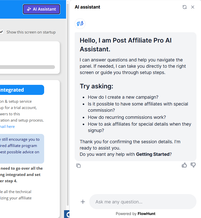 Introduzione al chatbot Assistente AI di Post Affiliate Pro