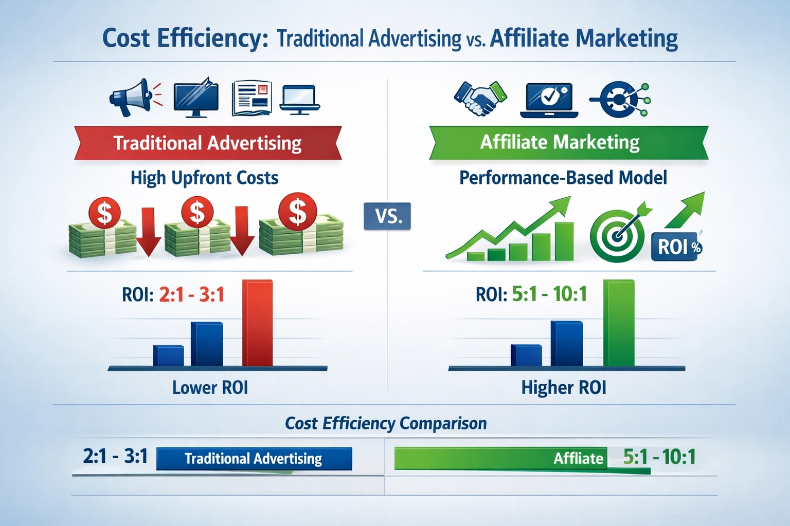 Confronto dei costi tra pubblicità tradizionale e marketing di affiliazione con metriche ROI