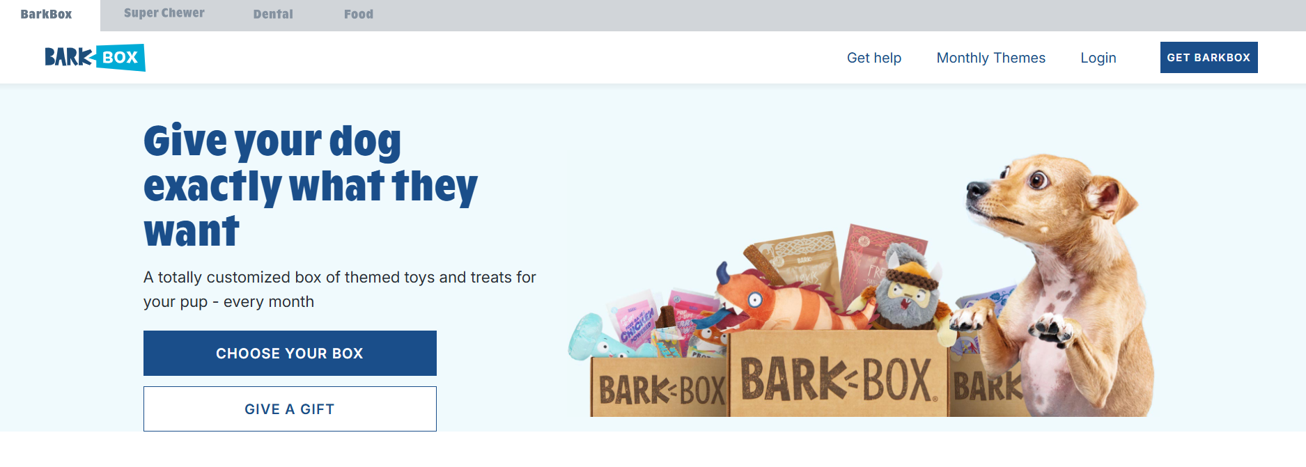 Screenshot del sito web BarkBox