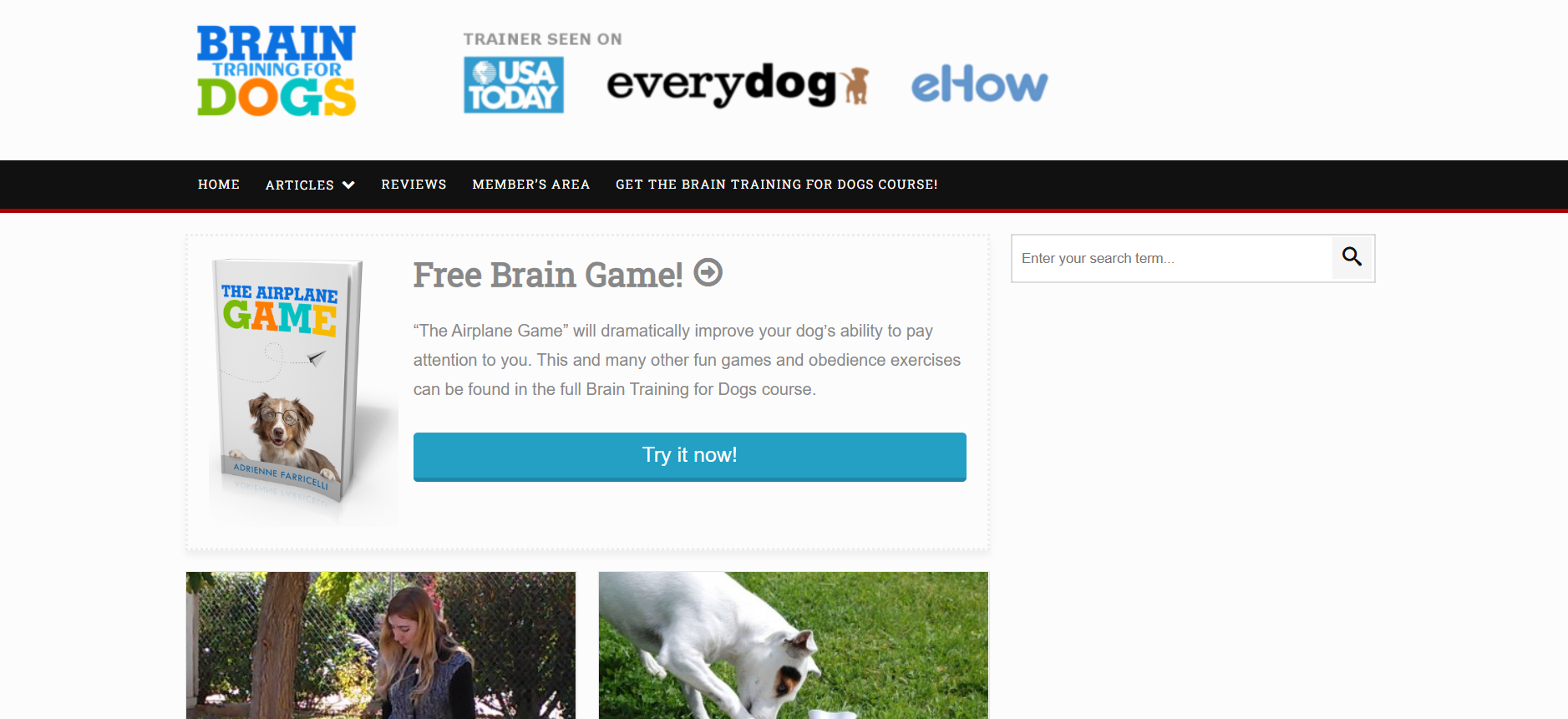 Screenshot del sito web Brain Training for Dogs