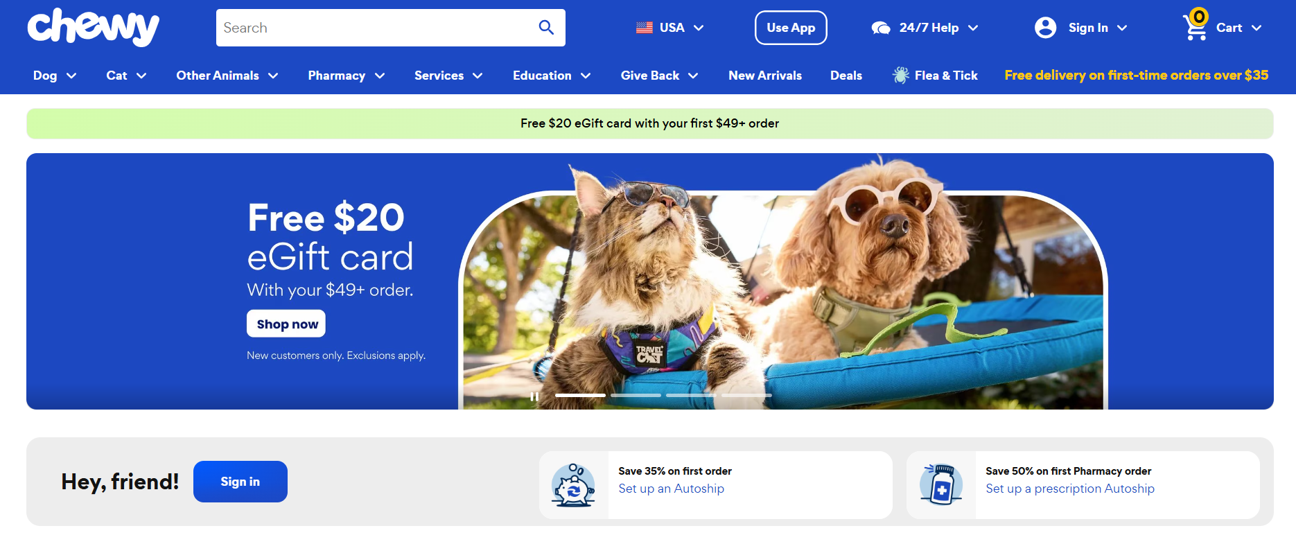 Screenshot del sito web Chewy