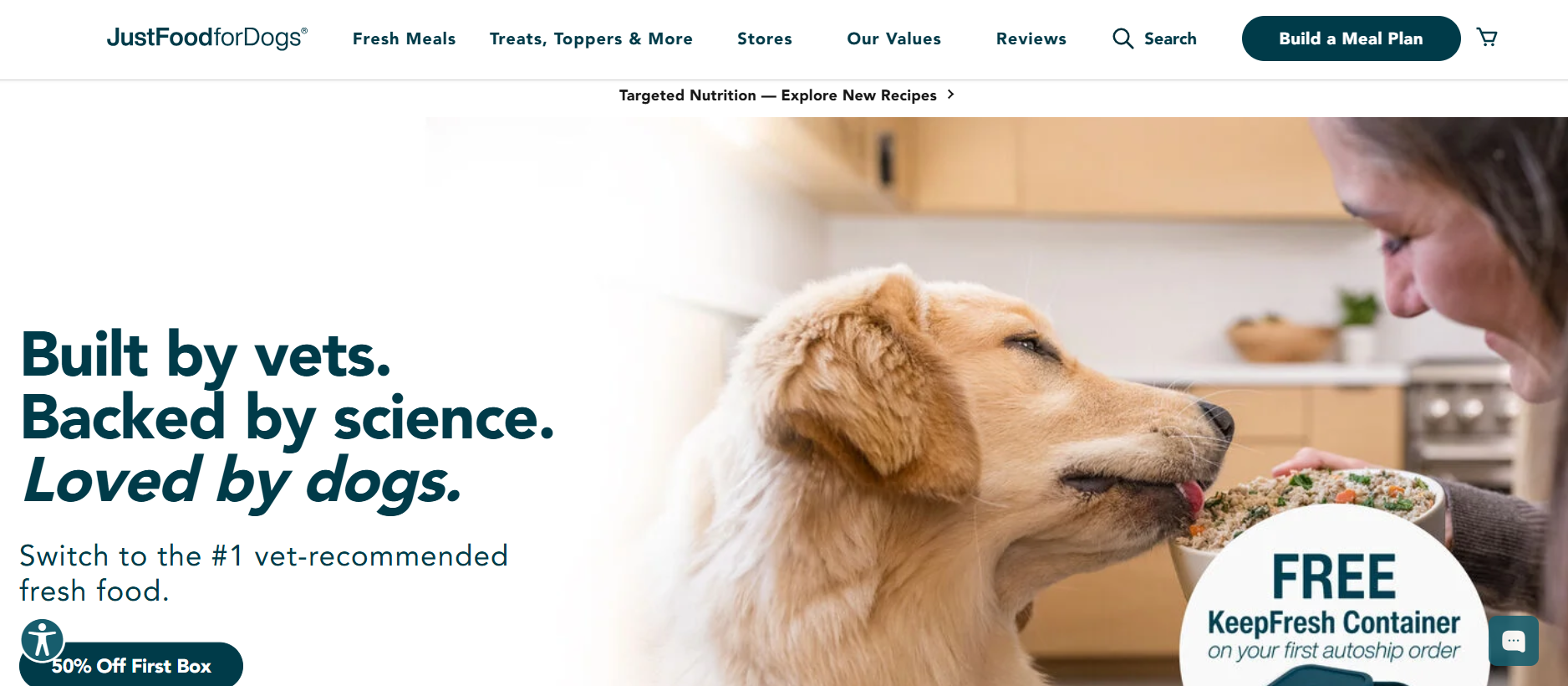 Screenshot del sito web Just Food For Dogs
