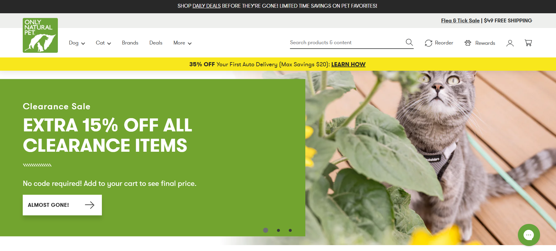 Screenshot del sito web Only Natural Pet