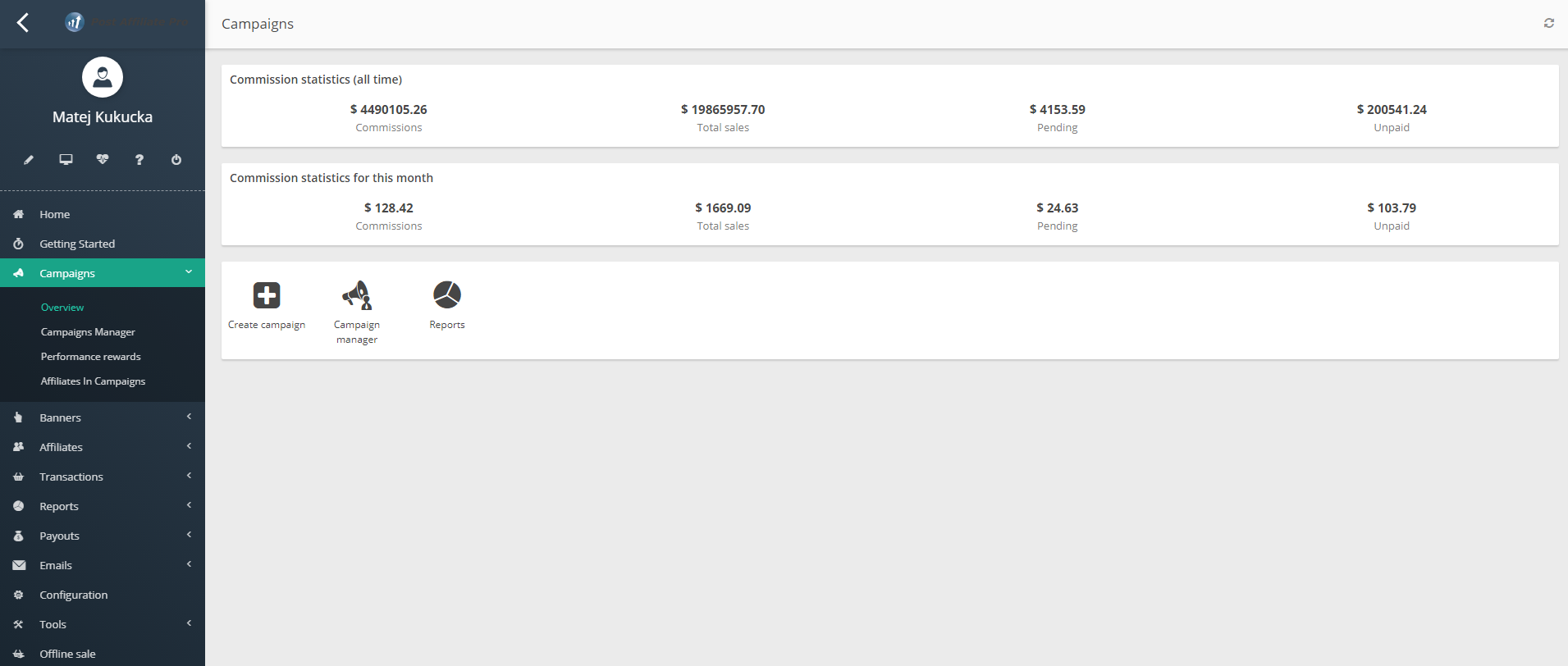 Panoramica delle campagne Post Affiliate Pro