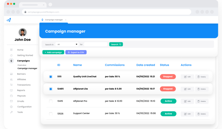 Illustrazione dell'account utente di Post Affiliate Pro