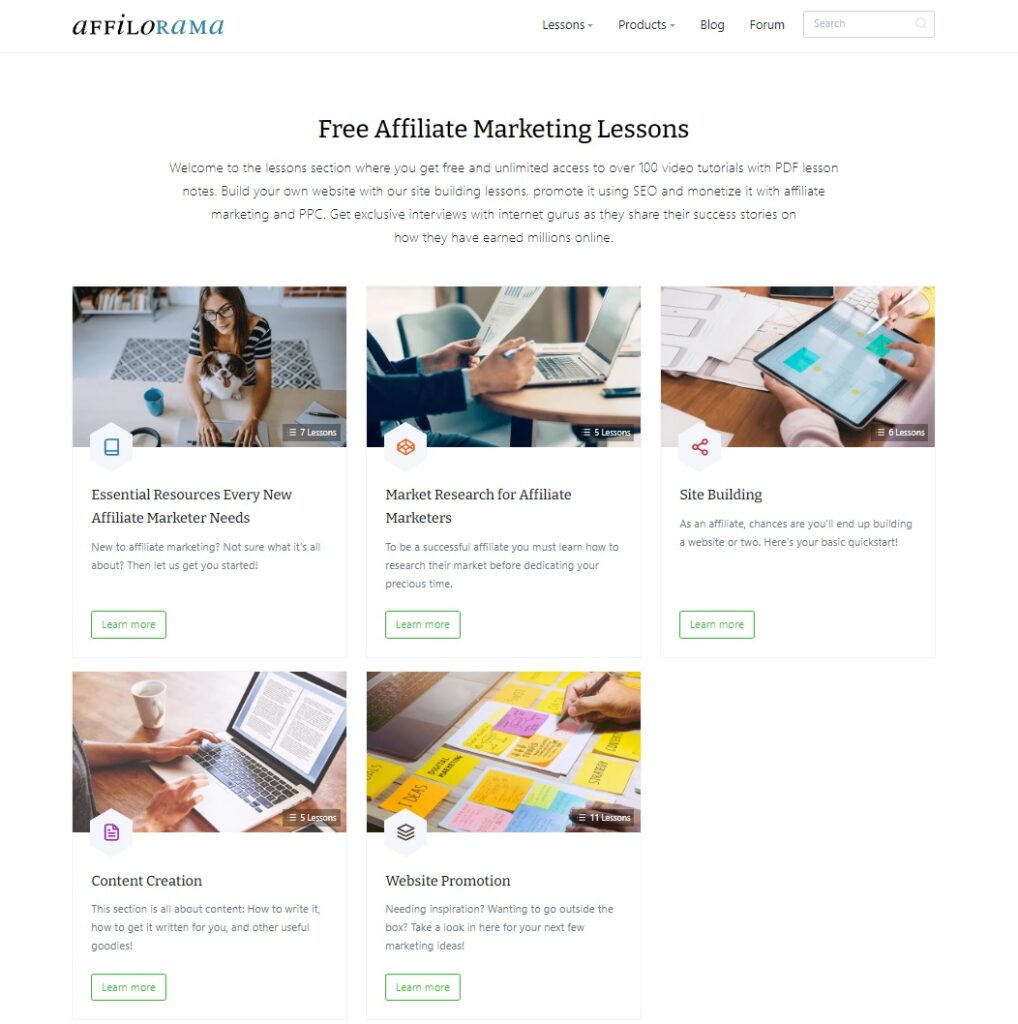 Affilorama's free affiliate marketing lessons