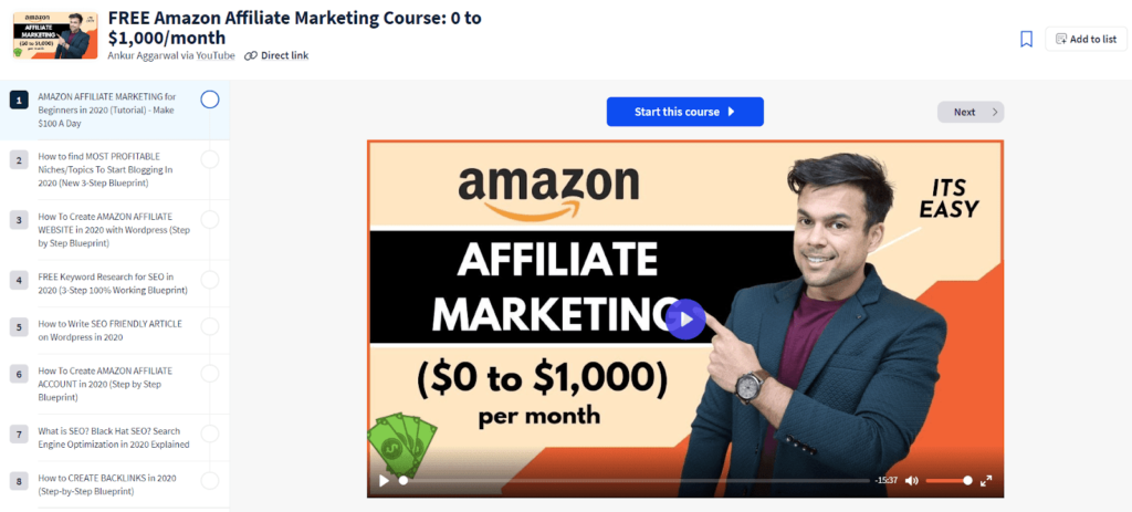Amazon affiliate marketing course
