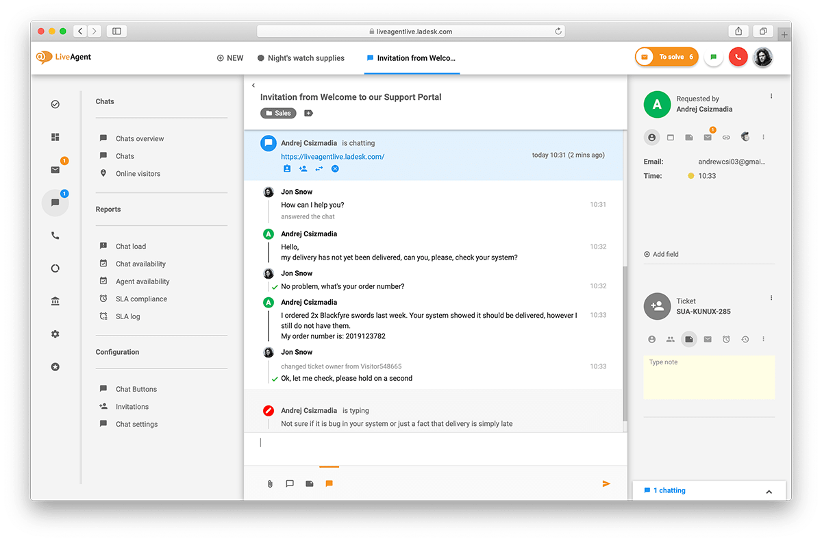 Panoramica chat ticket LiveAgent