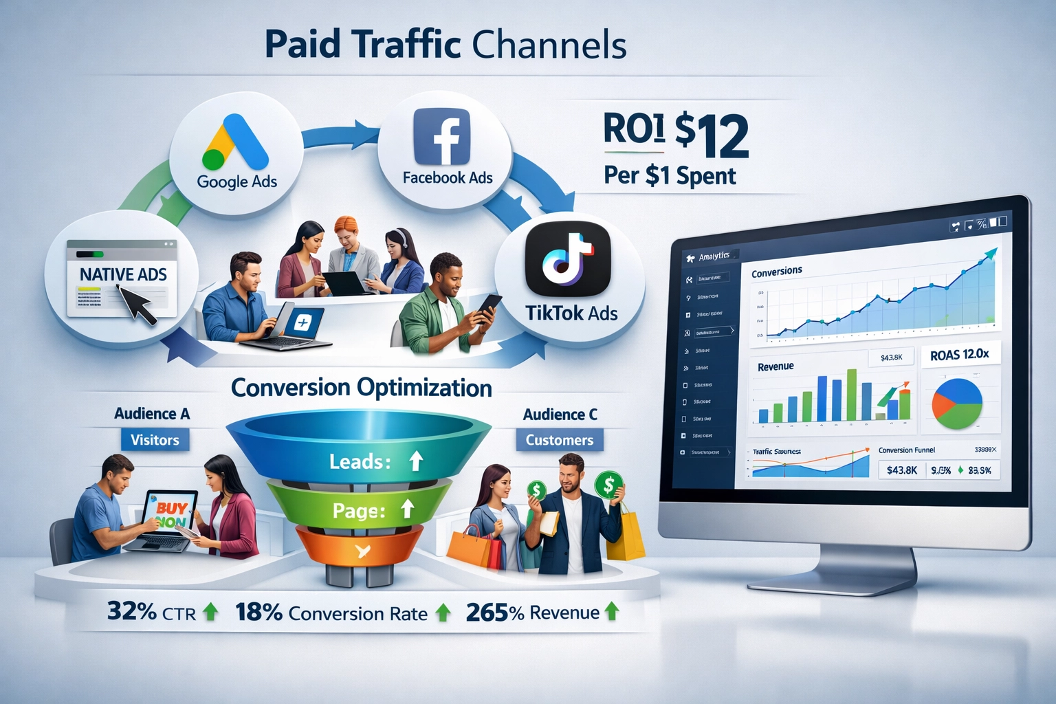 Paid traffic channels and conversion optimization dashboard