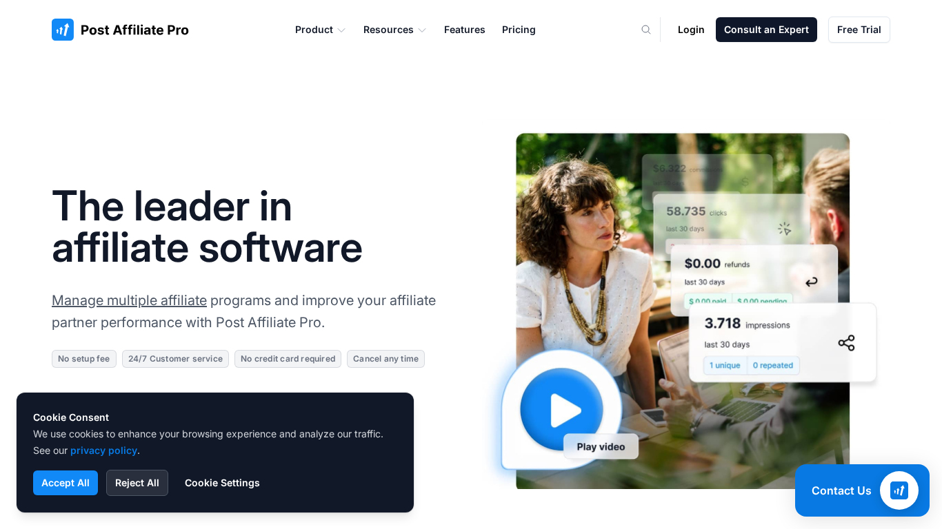 Interfaccia dashboard software affiliati PostAffiliatePro