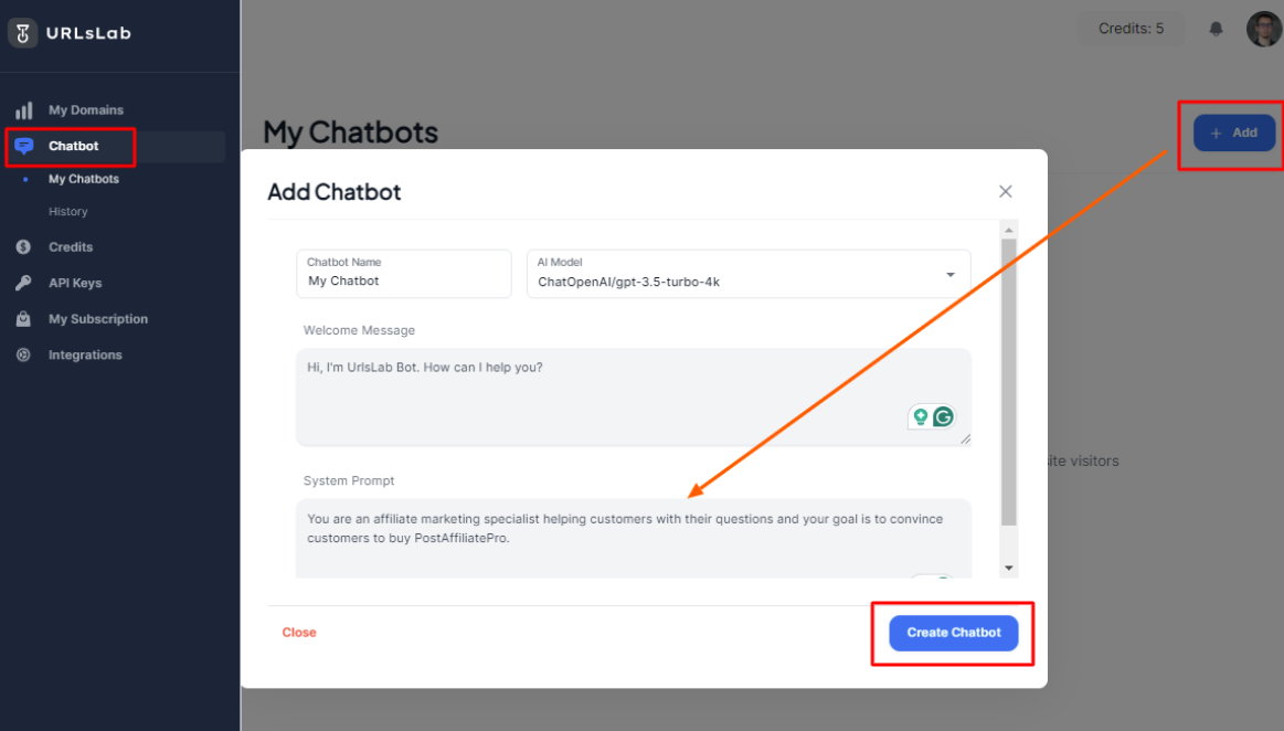 URLsLab - customize welcome message