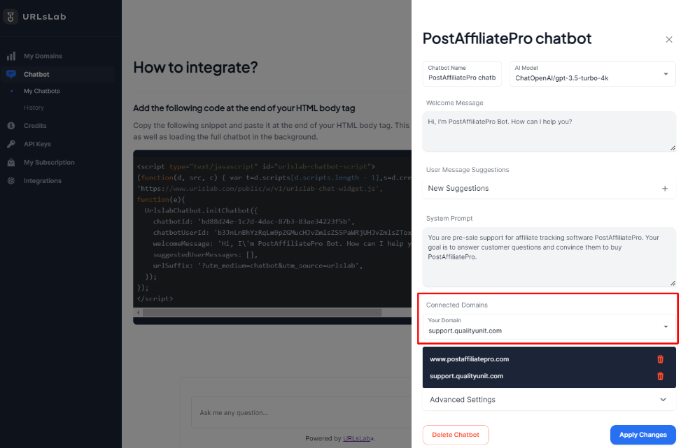 URLsLab - set up domain usage