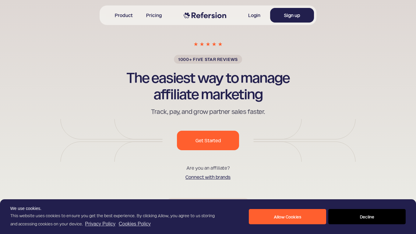 Refersion affiliate software homepage