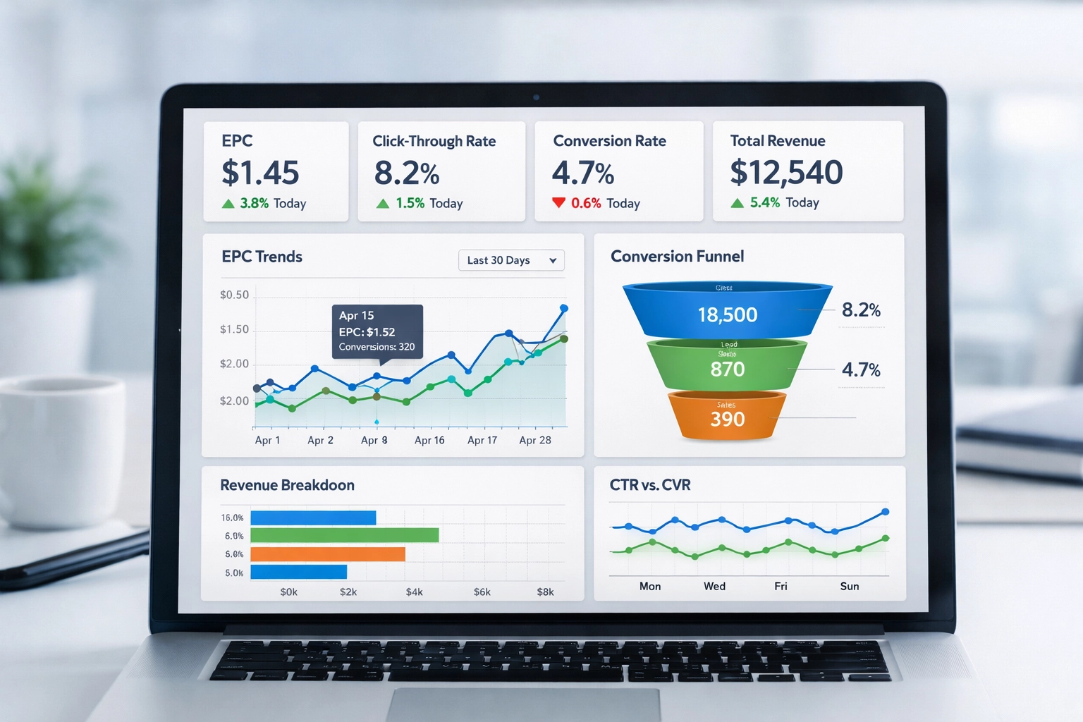 EPC Analytics Dashboard showing earnings per click metrics and performance data