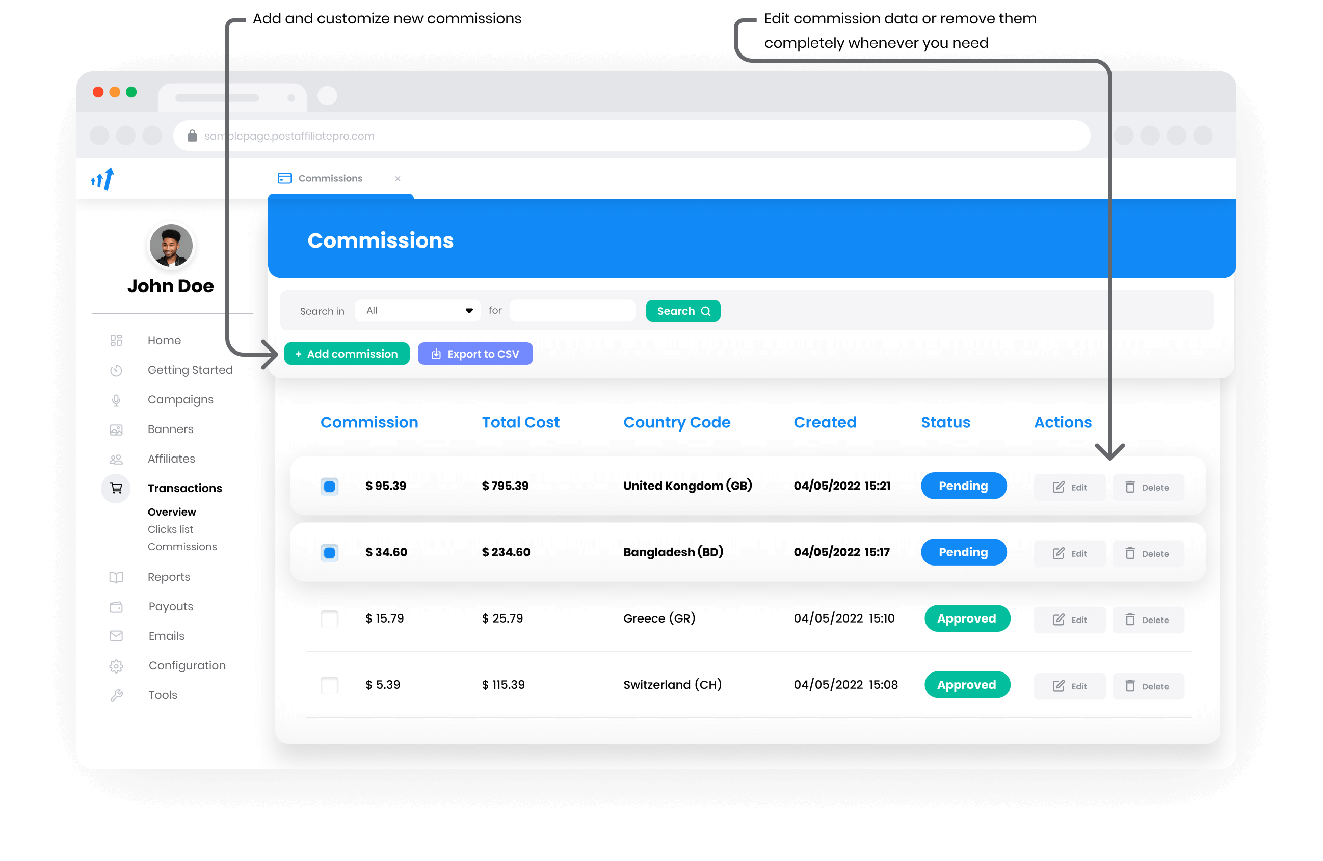 Panoramica Commissioni e Pagamenti in Post Affiliate Pro