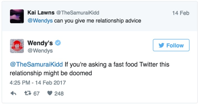 Tweet su twitter da Wendy's