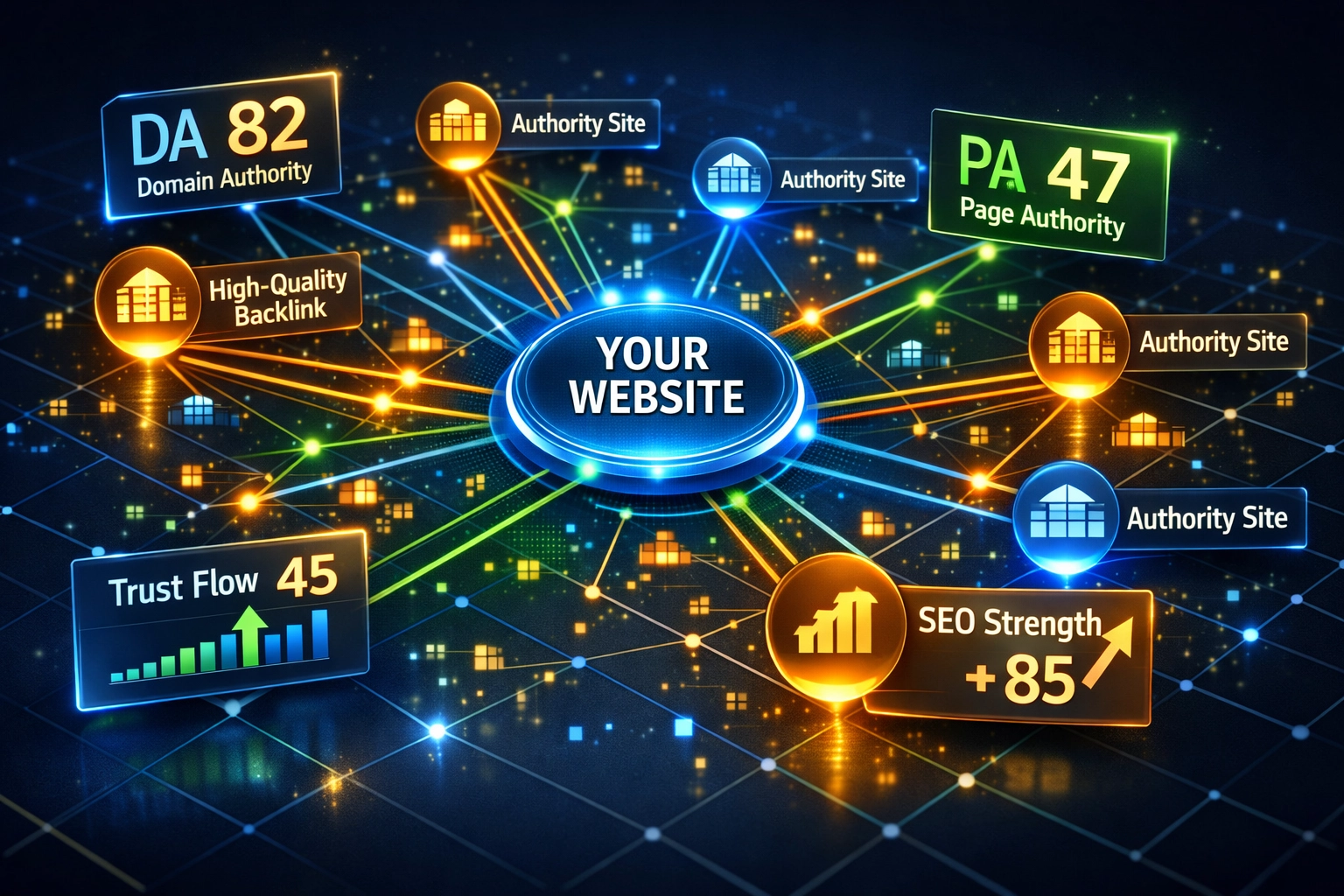 SEO domain authority and backlink network visualization
