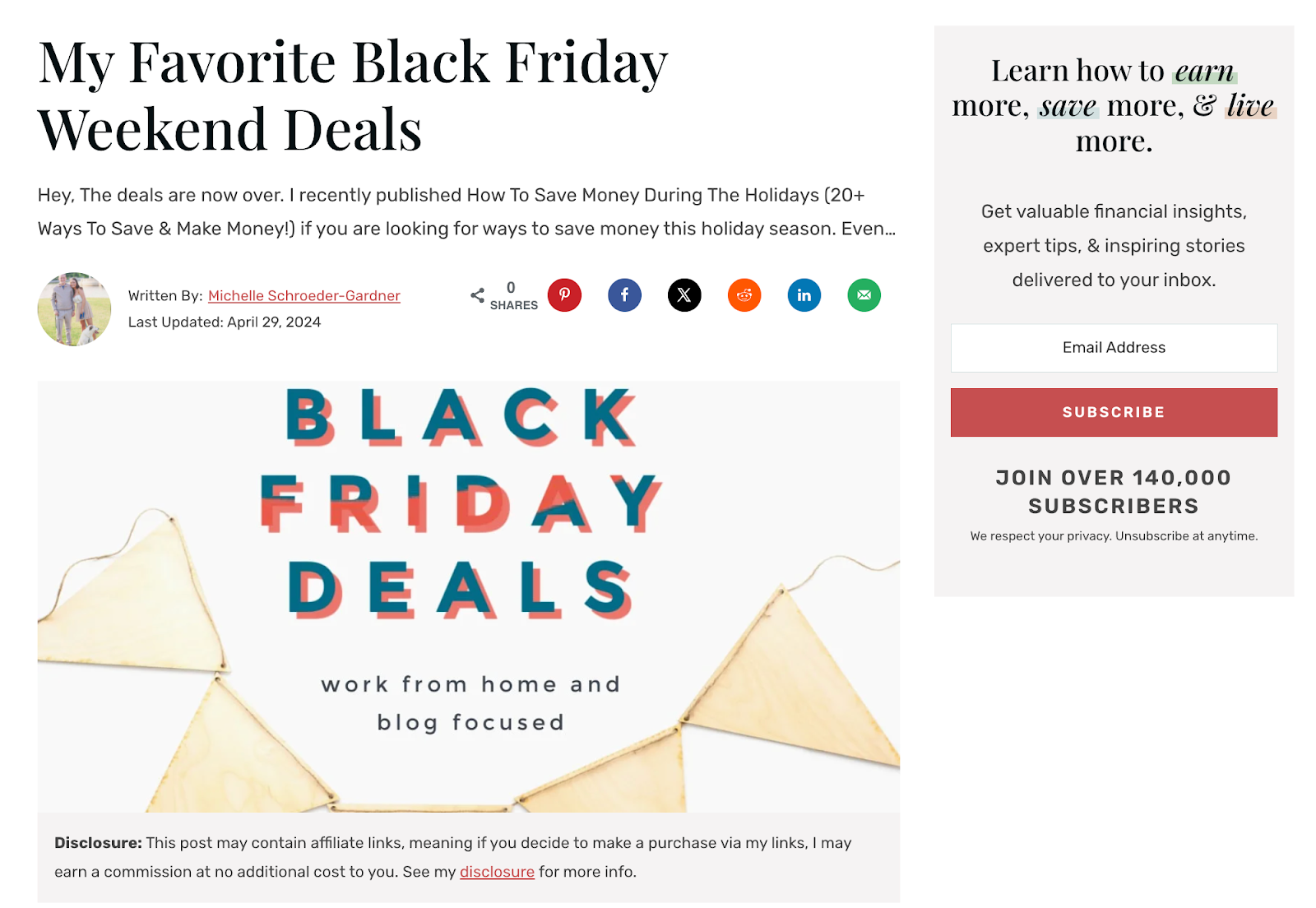 Screenshot di un blog sulle offerte del Black Friday.