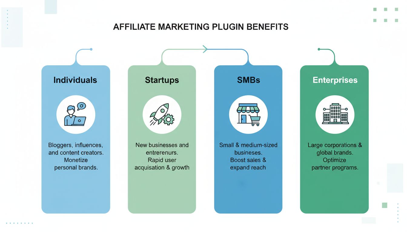 Segmenti di utenti che beneficiano dei plugin di affiliate marketing: individui, startup, PMI e grandi aziende