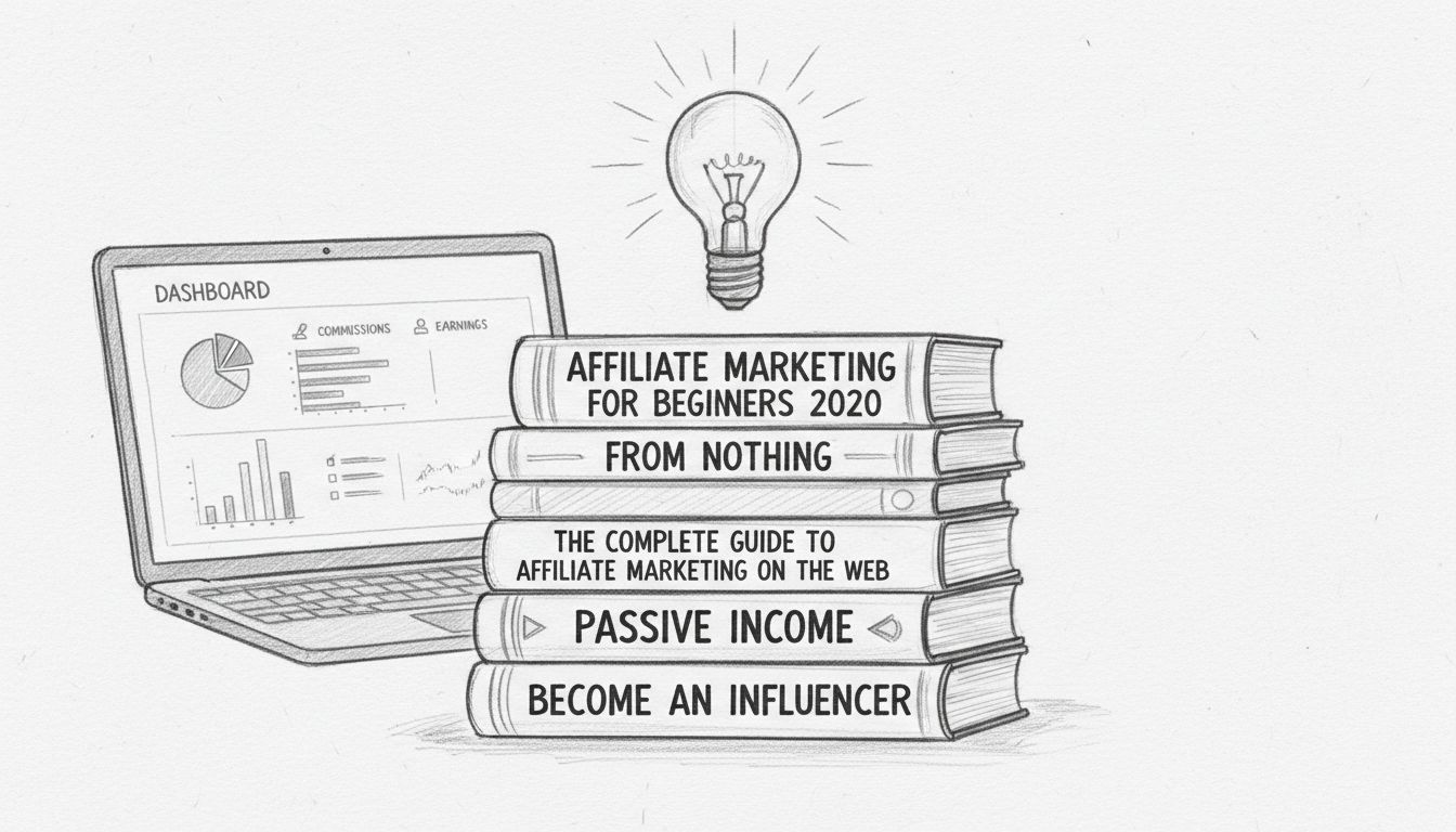 Pila di libri sul marketing di affiliazione con una lampadina che simboleggia apprendimento e conoscenza