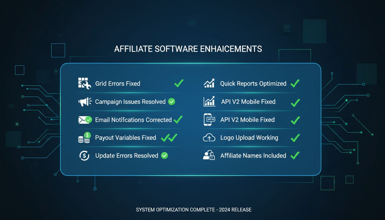 Checklist delle correzioni di bug e dei miglioramenti di sistema per PostAffiliatePro