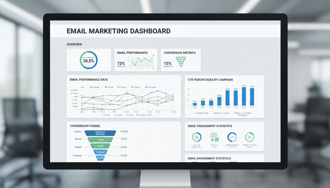 Dashboard di email marketing che mostra metriche di tasso di clic e analisi delle performance