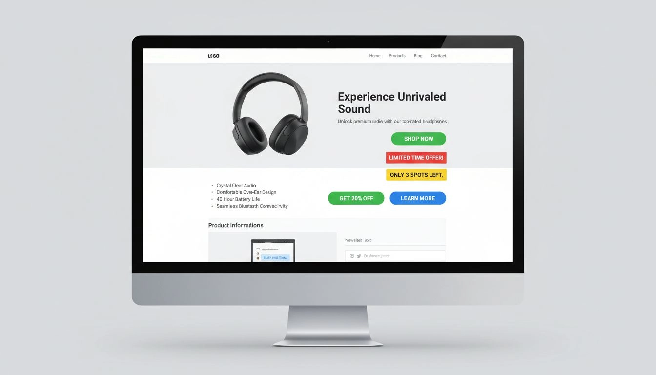 Landing page professionale di marketing di affiliazione che mostra esempi di pulsanti CTA con messaggi di urgenza e posizionamento corretto