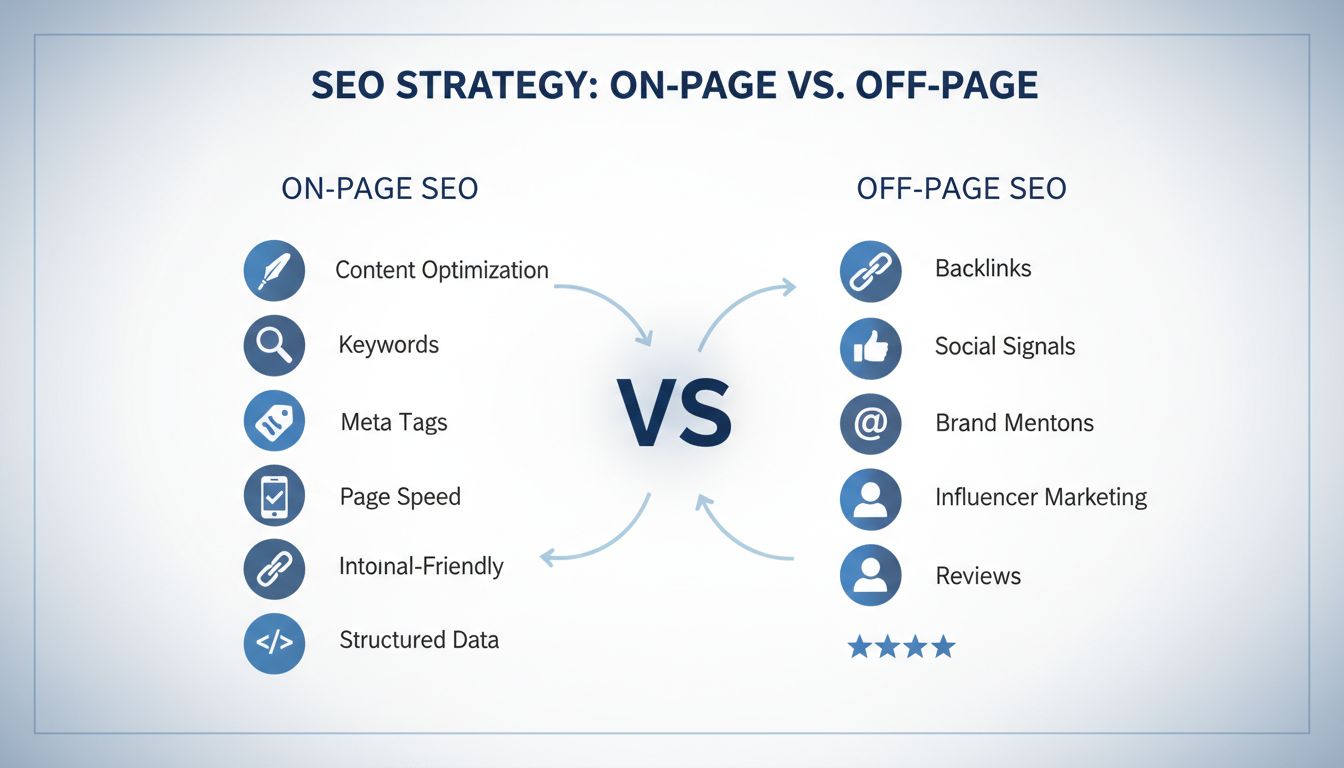 Diagramma di confronto SEO On-Page vs Off-Page