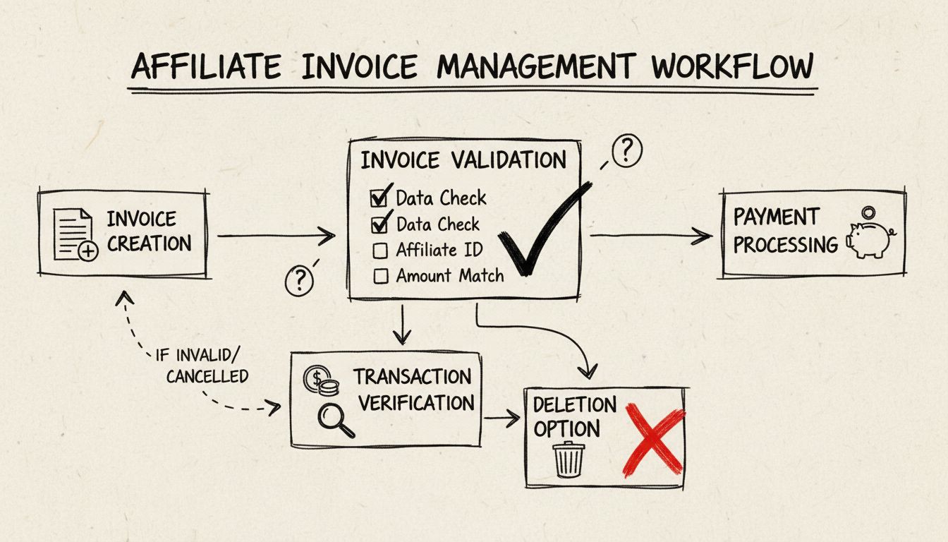 Diagramma del flusso di gestione delle fatture che mostra il processo di eliminazione e la verifica delle transazioni