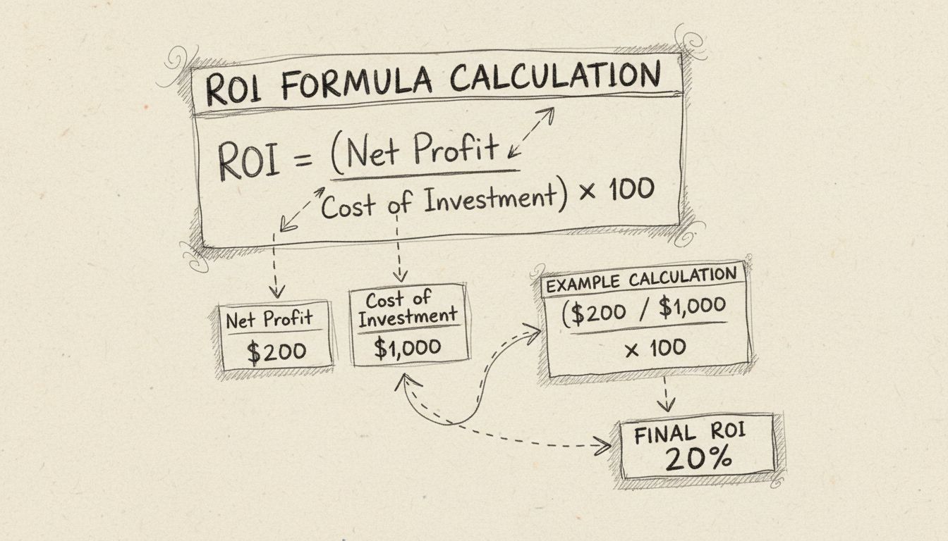 Diagramma a matita che mostra il calcolo della formula ROI con esempio