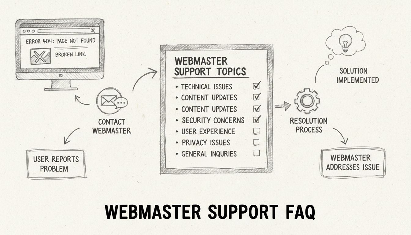 Diagramma sul flusso di supporto del webmaster che mostra come segnalare problemi del sito e contattare l’assistenza