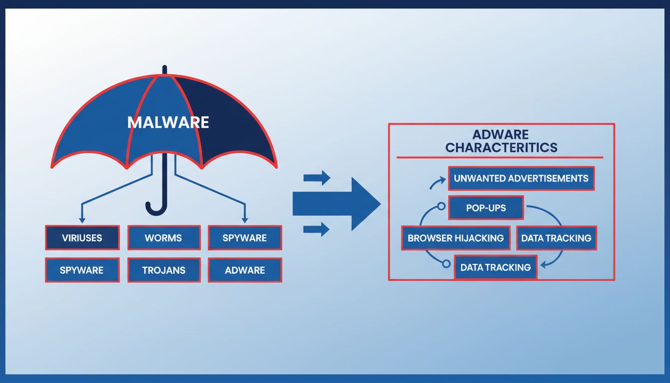 Diagramma che mostra la relazione tra le categorie di adware e malware