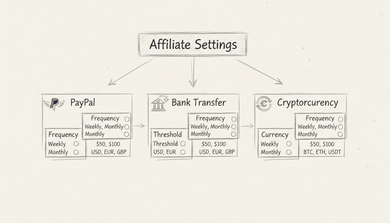 Diagramma del flusso di personalizzazione dei pagamenti affiliati che mostra metodi e opzioni di frequenza