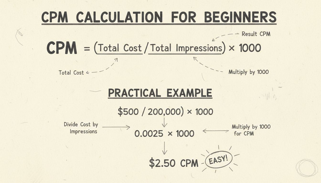 Hand-drawn diagram showing CPM calculation formula with example
