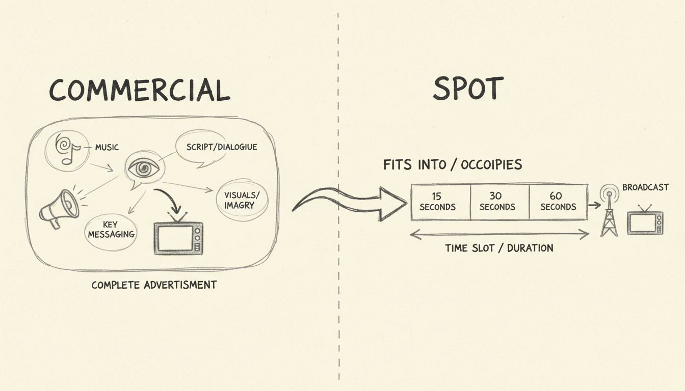 Diagramma che mostra la differenza tra uno spot pubblicitario e uno spot in pubblicità