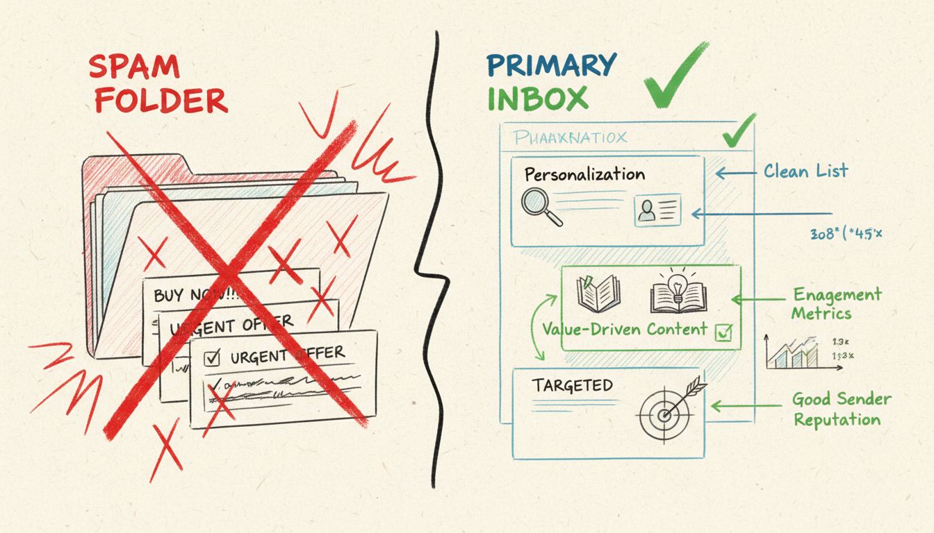 Diagramma delle best practice per email a freddo che mostra personalizzazione, contenuti di valore, liste pulite, buona reputazione del mittente e outreach mirato