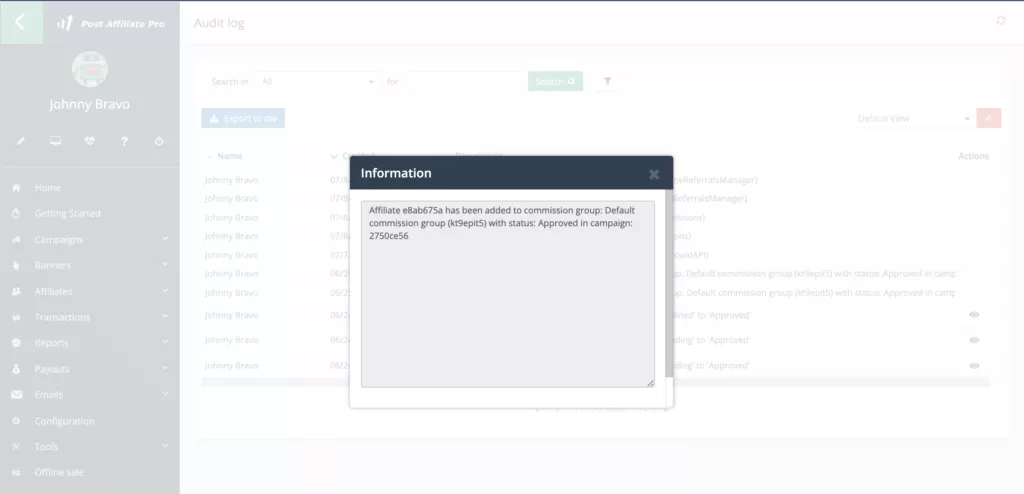 Audit log information in Post Affiliate Pro