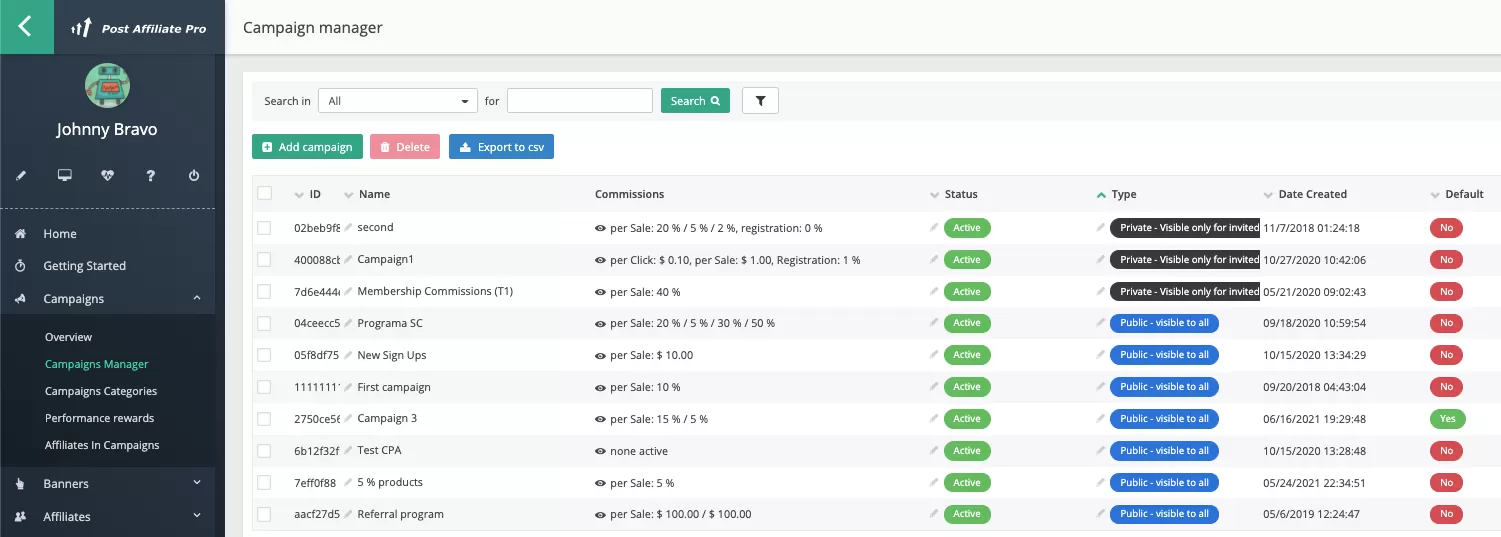 Post Affiliate Pro - Campaign manager