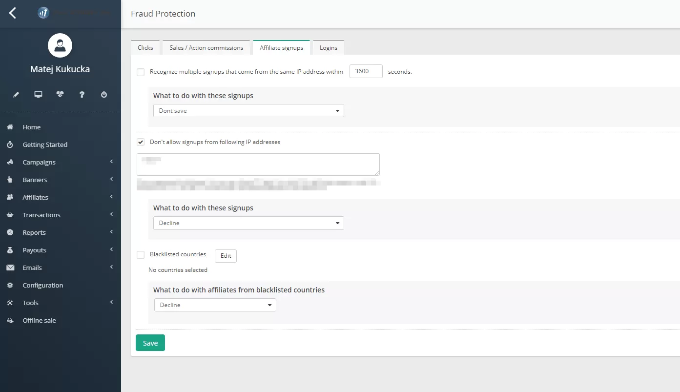 Configurazione della protezione dalle frodi affiliate in Post Affiliate Pro