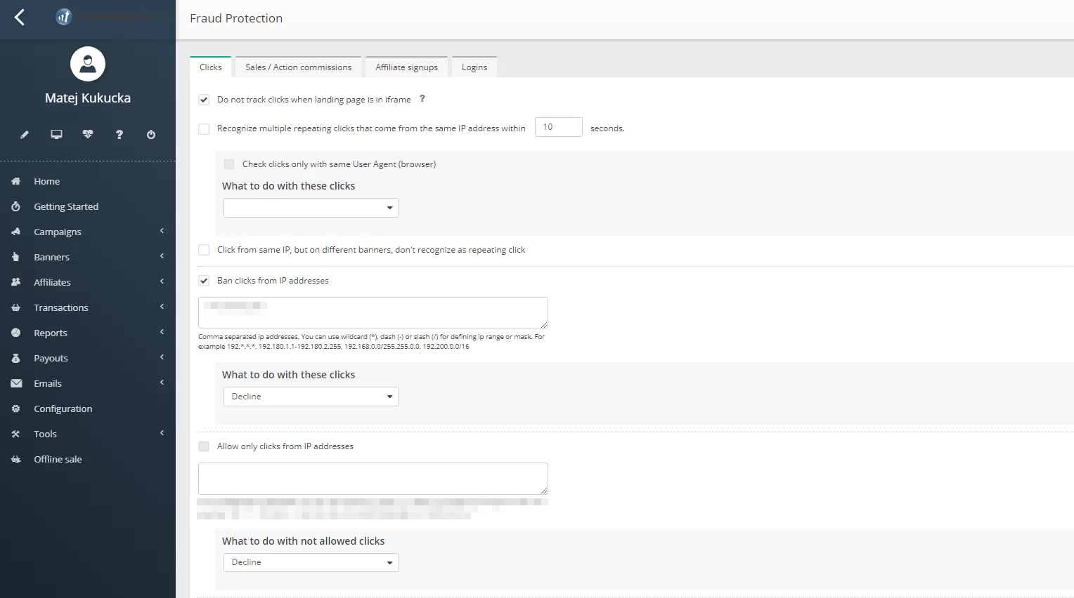 Configurazione protezione antifrode in Post Affiliate Pro