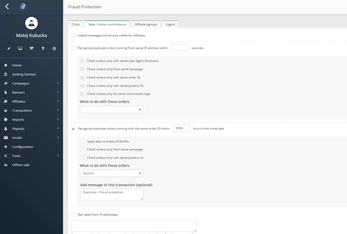 Configurazione e setup della protezione contro le frodi sulle vendite in Post Affiliate Pro