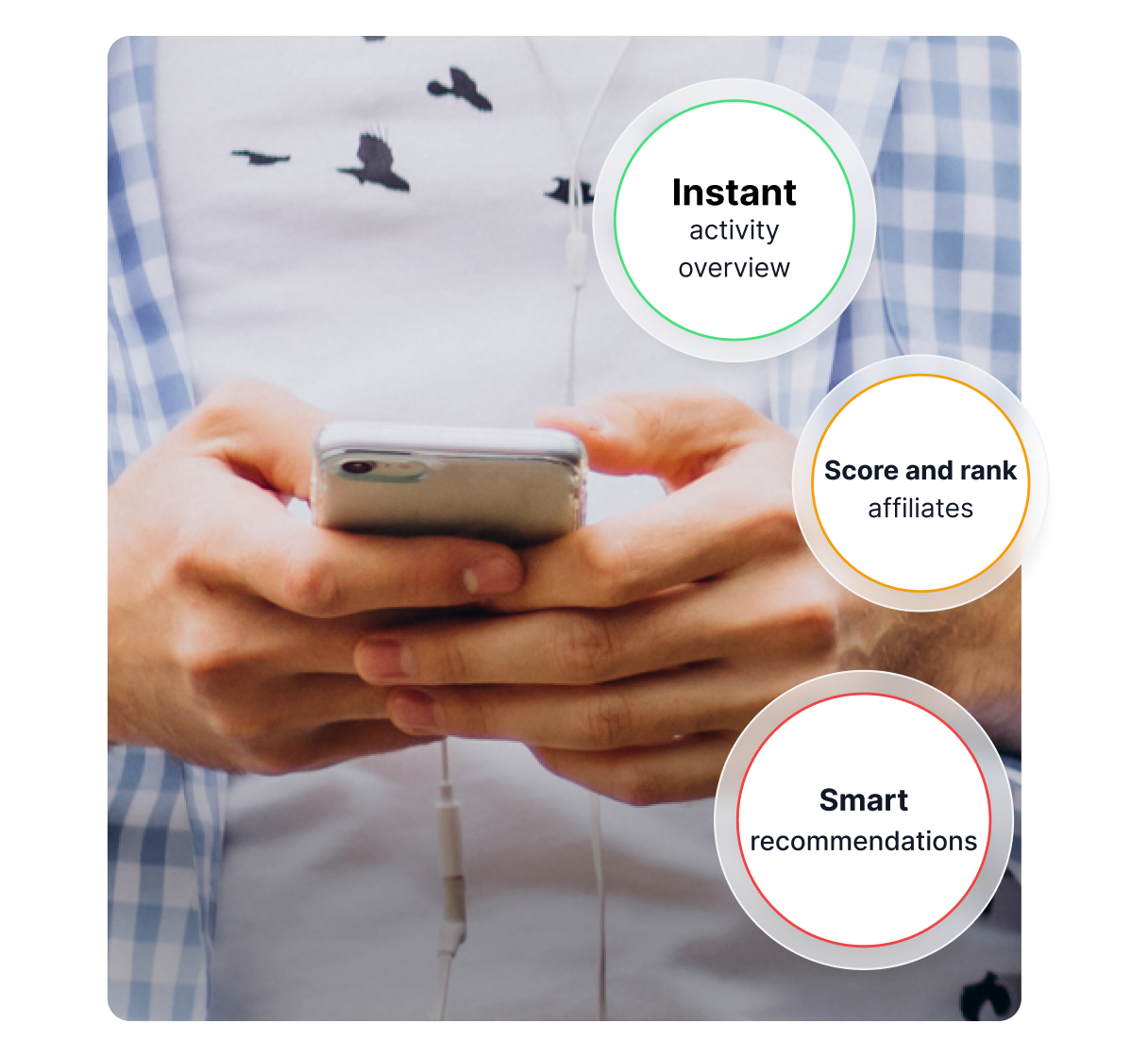 Dashboard smartphone che mostra la valutazione affiliati guidata dall'IA.