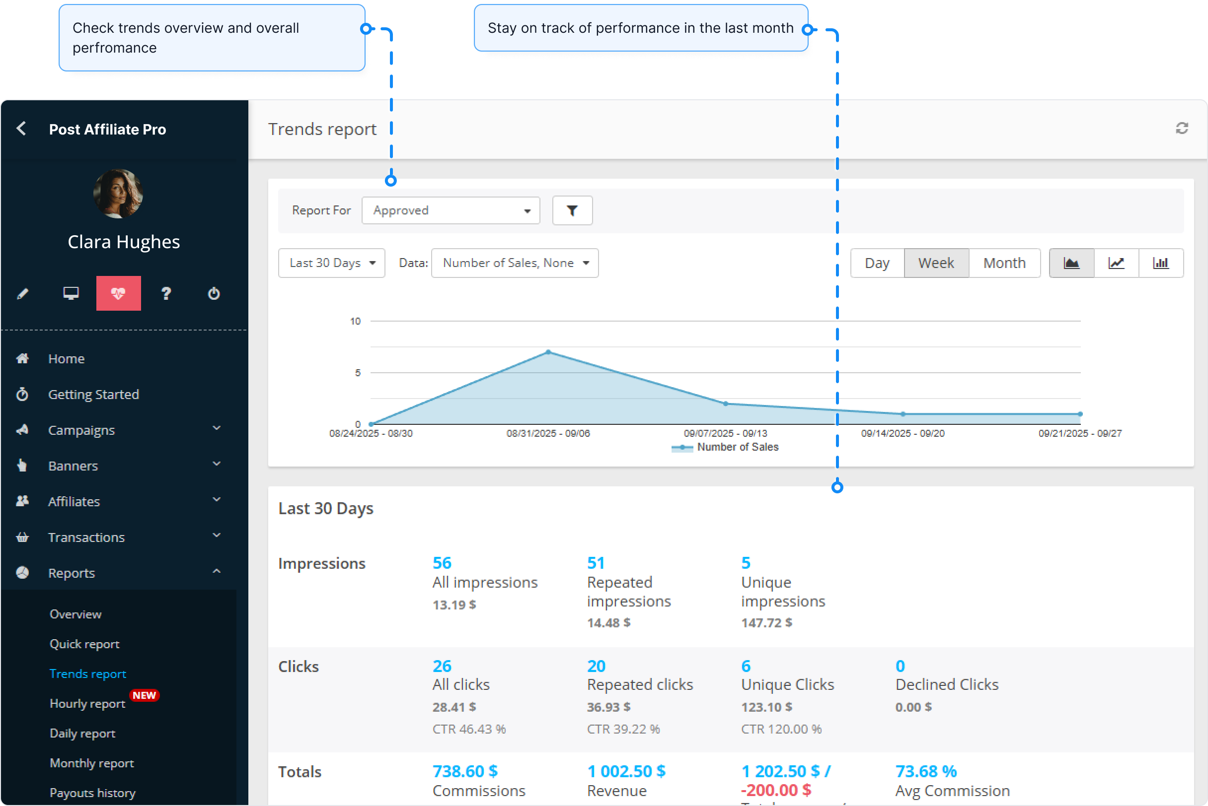 Panoramica della funzione account di rete in Post Affiliate Pro.